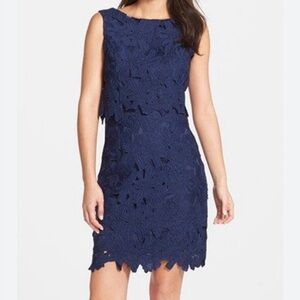 NWT Sociology Navy Blue Eyelet Lace Popover Sleeveless Dress Floral Size XL